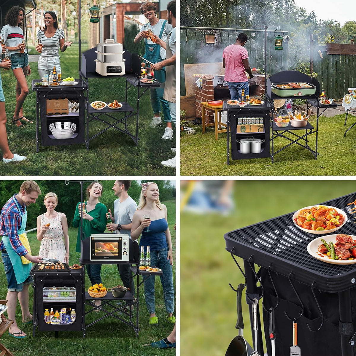 Portable Charcoal Grill, Folding Camping Grills + Camping Kitchen Station, Camping Table, Picnic Table, Grill Table, Folding Table