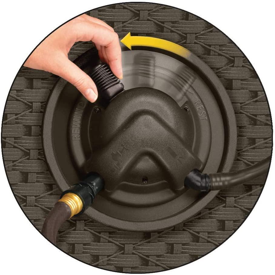 Suncast Aquawinder 125" Wicker Garden Hose Reel — Lightweight Portable Hands — Free Water Powered Retractable Hose Reel — Java