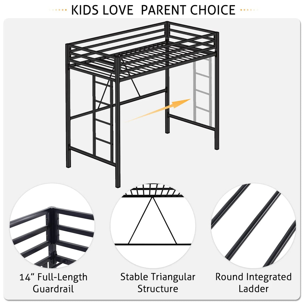 SHA CERLIN Junior Loft Bed Twin Size, Heavy Duty Twin Bed Frame
