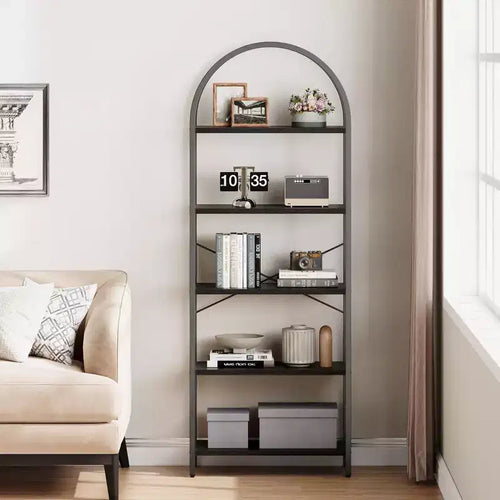 Libreria a 5 ripiani - libreria con struttura metallica ad arco, scaffale alto da terra per camera da letto, soggiorno e ufficio domestico