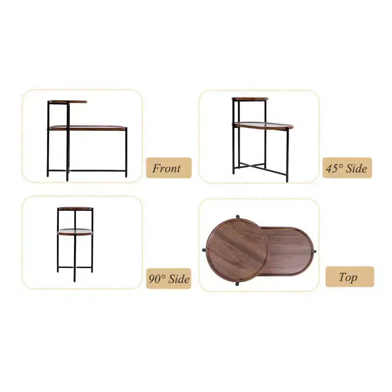 Space-saving Walnut Brown Nightstand for Living Room - 2-tier Modern Sofa Side Table with Wood Storage Shelf