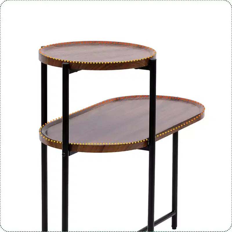 Space-saving Walnut Brown Nightstand for Living Room - 2-tier Modern Sofa Side Table with Wood Storage Shelf