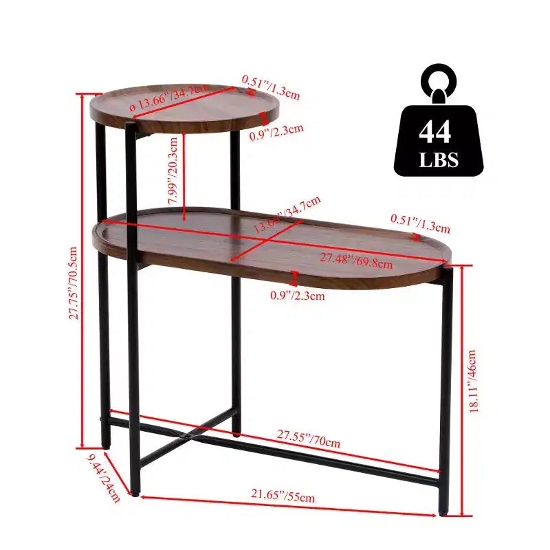 Space-saving Walnut Brown Nightstand for Living Room - 2-tier Modern Sofa Side Table with Wood Storage Shelf