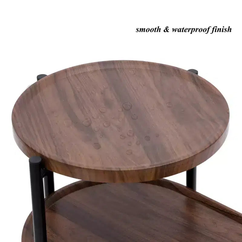 Space-saving Walnut Brown Nightstand for Living Room - 2-tier Modern Sofa Side Table with Wood Storage Shelf