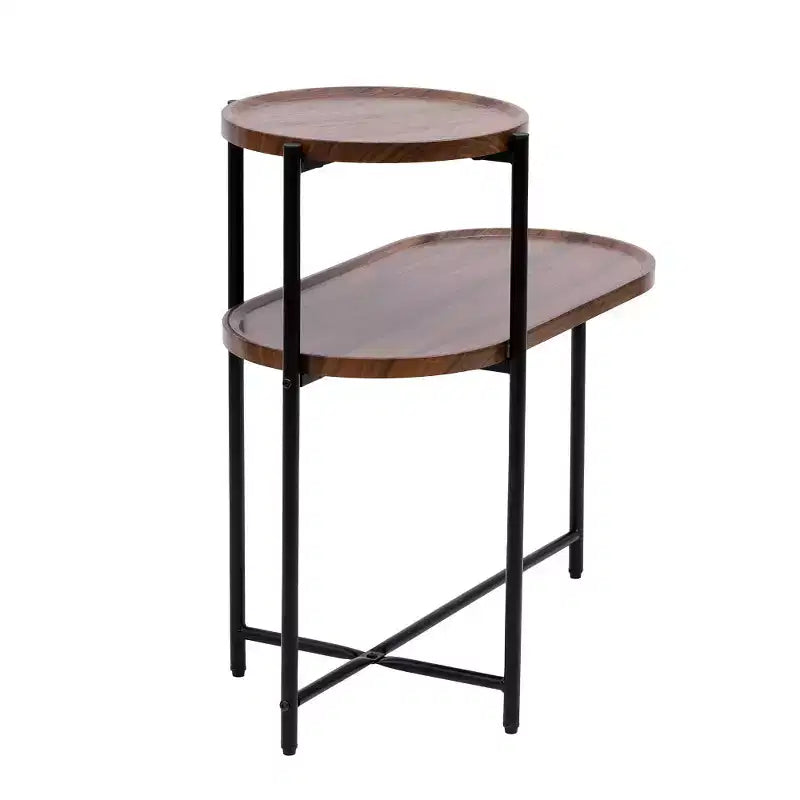 Space-saving Walnut Brown Nightstand for Living Room - 2-tier Modern Sofa Side Table with Wood Storage Shelf