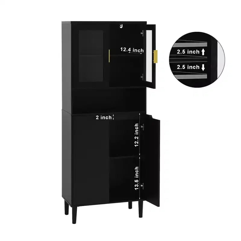Tempered Glass Door Tall Storage Bookcase with adjustable board, 4 doors MDF painting finished cabinet, White, Living room Bedroom storage