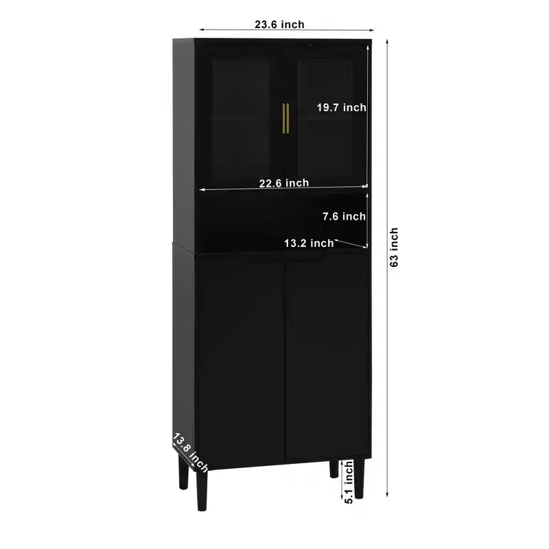 Tempered Glass Door Tall Storage Bookcase with adjustable board, 4 doors MDF painting finished cabinet, White, Living room Bedroom storage