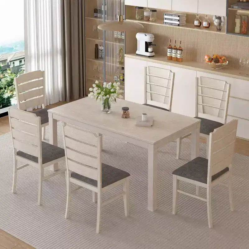Farmhouse Style Dining Table, Rubber Wood Table with 4 Solid Wood Legs for Kitchen, Gray
