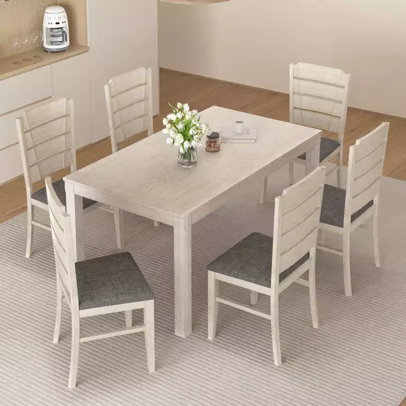 Farmhouse Style Dining Table, Rubber Wood Table with 4 Solid Wood Legs for Kitchen, Gray