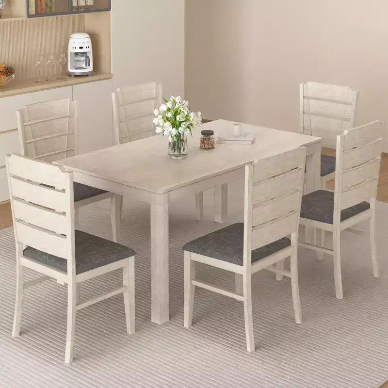 Farmhouse Style Dining Table, Rubber Wood Table with 4 Solid Wood Legs for Kitchen, Gray