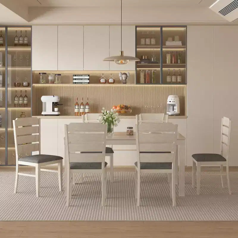 Farmhouse Style Dining Table, Rubber Wood Table with 4 Solid Wood Legs for Kitchen, Gray
