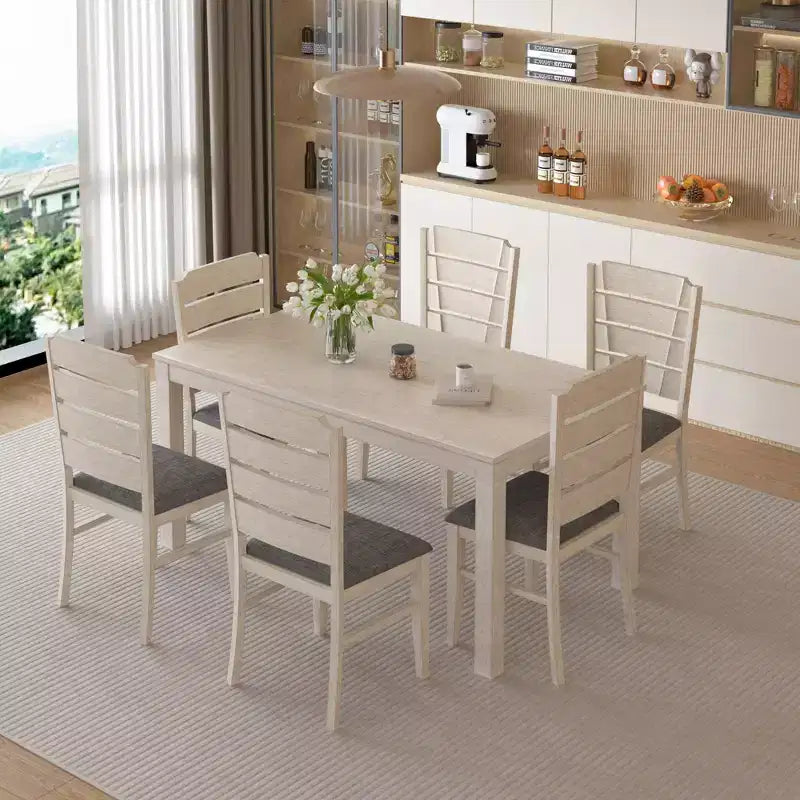 Farmhouse Style Dining Table, Rubber Wood Table with 4 Solid Wood Legs for Kitchen, Gray
