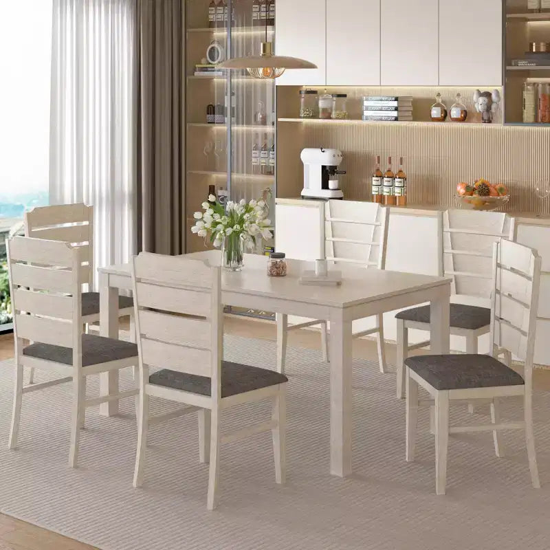 Farmhouse Style Dining Table, Rubber Wood Table with 4 Solid Wood Legs for Kitchen, Gray