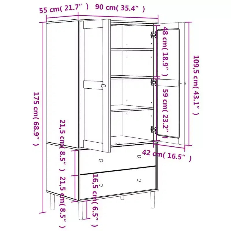 Wardrobe Storage Cabinet Cupboard Rattan Look Solid Wood Pine