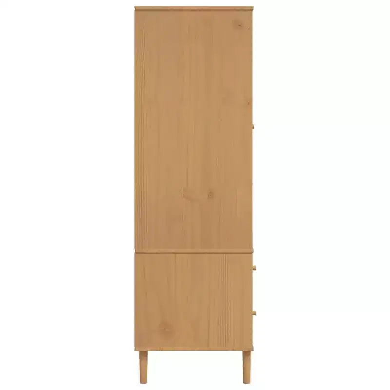 Wardrobe Storage Cabinet Cupboard Rattan Look Solid Wood Pine