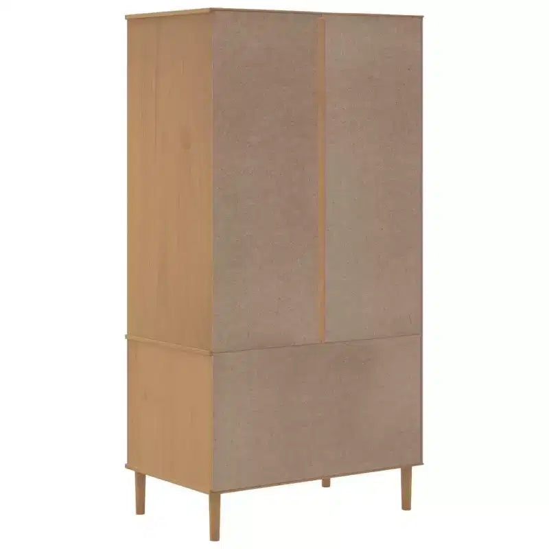 Wardrobe Storage Cabinet Cupboard Rattan Look Solid Wood Pine