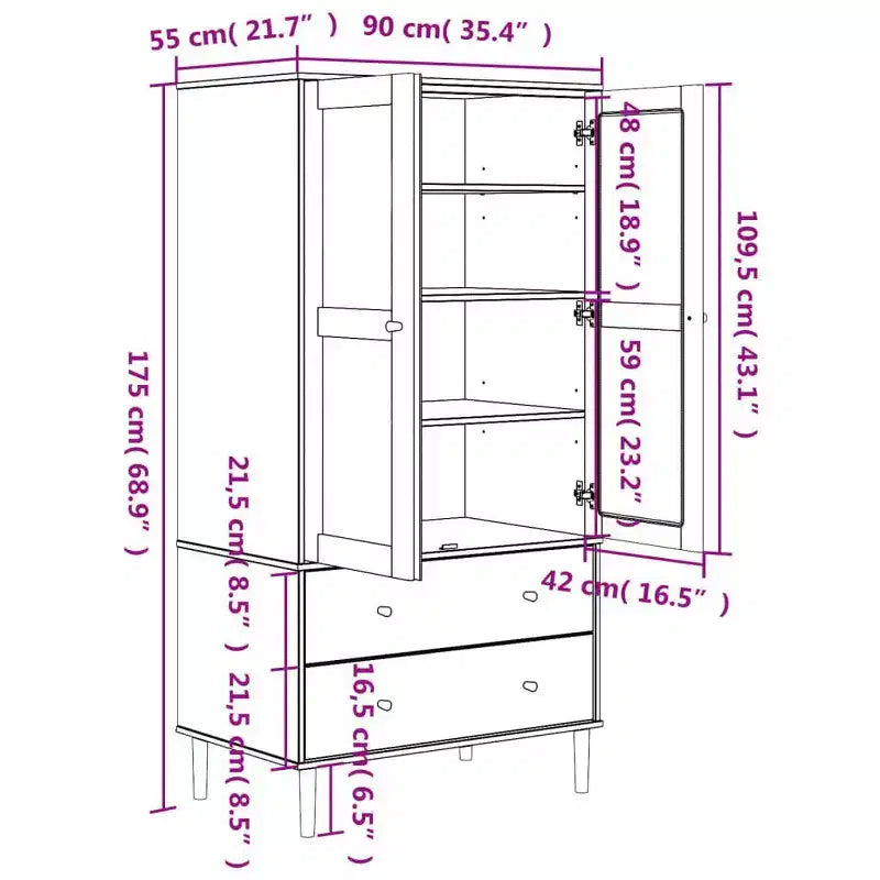 Wardrobe Storage Cabinet Cupboard Rattan Look Solid Wood Pine