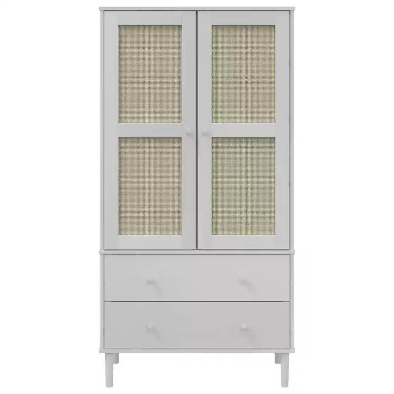 Wardrobe Storage Cabinet Cupboard Rattan Look Solid Wood Pine