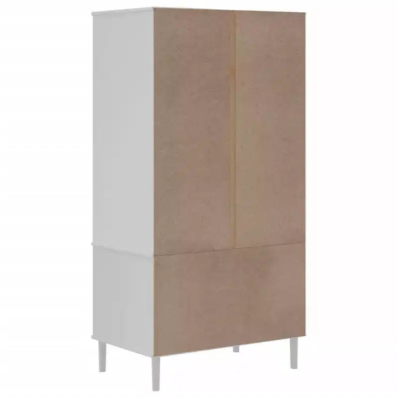 Wardrobe Storage Cabinet Cupboard Rattan Look Solid Wood Pine