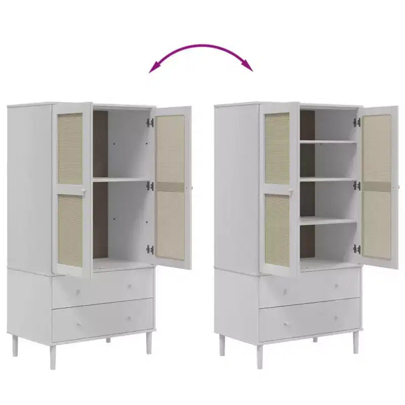 Wardrobe Storage Cabinet Cupboard Rattan Look Solid Wood Pine