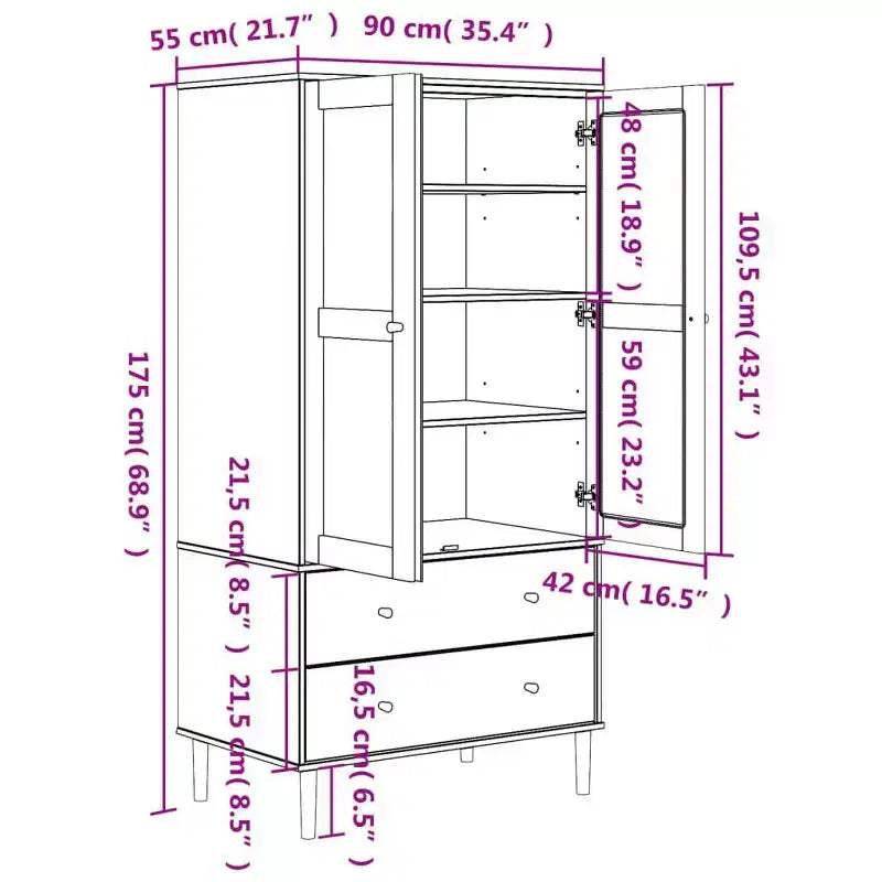Wardrobe Storage Cabinet Cupboard Rattan Look Solid Wood Pine