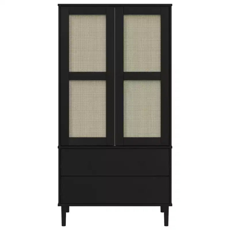Wardrobe Storage Cabinet Cupboard Rattan Look Solid Wood Pine