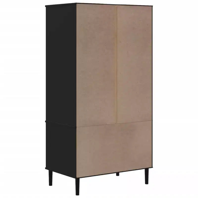Wardrobe Storage Cabinet Cupboard Rattan Look Solid Wood Pine