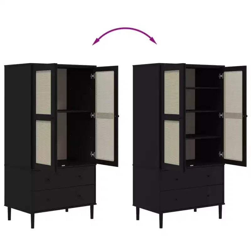Wardrobe Storage Cabinet Cupboard Rattan Look Solid Wood Pine
