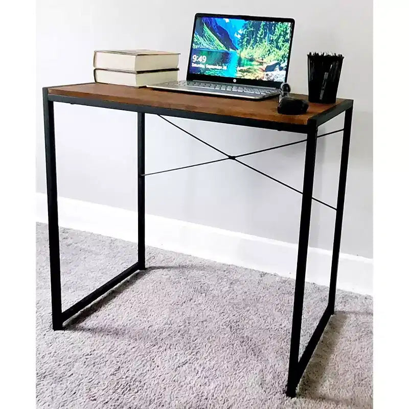 Multifunction Rectangular Home Office Writing Study Desk with Coffee Top and Black Legs