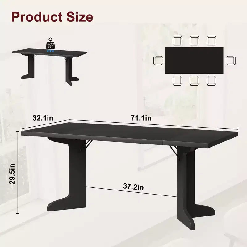 71 Large Dining Table for 6 to 8 People, Modern Dinner Table with Unique Wooden Legs, Rectangle Dining Table for Kitchen, Dining Room &amp; Living Room