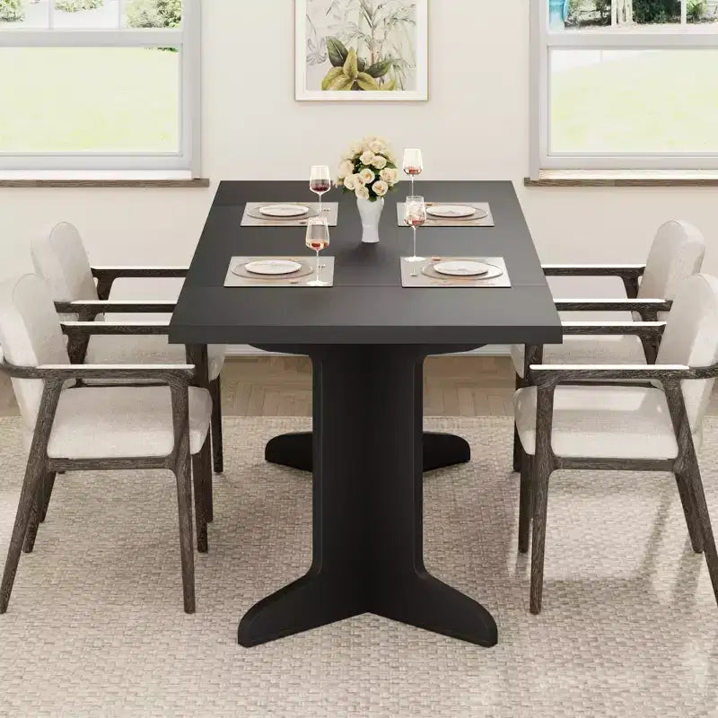 71 Large Dining Table for 6 to 8 People, Modern Dinner Table with Unique Wooden Legs, Rectangle Dining Table for Kitchen, Dining Room &amp; Living Room