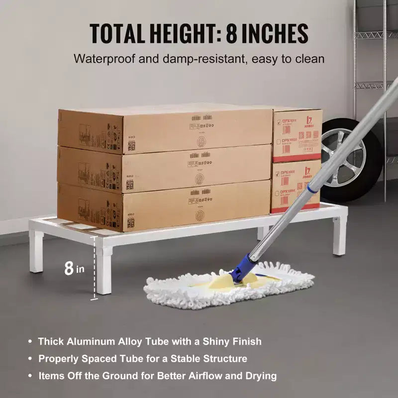 Aluminum Dunnage Rack, 48 x 20 Commercial Food Floor Rack, 8 Off the Floor, 1800 lbs Capacity All-Welded Aluminum Storage Rack