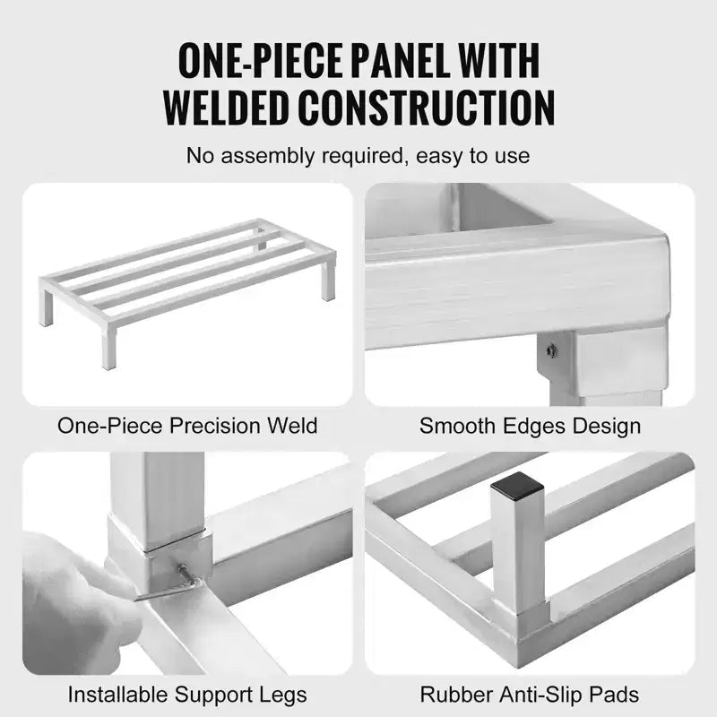 Aluminum Dunnage Rack, 48 x 20 Commercial Food Floor Rack, 8 Off the Floor, 1800 lbs Capacity All-Welded Aluminum Storage Rack
