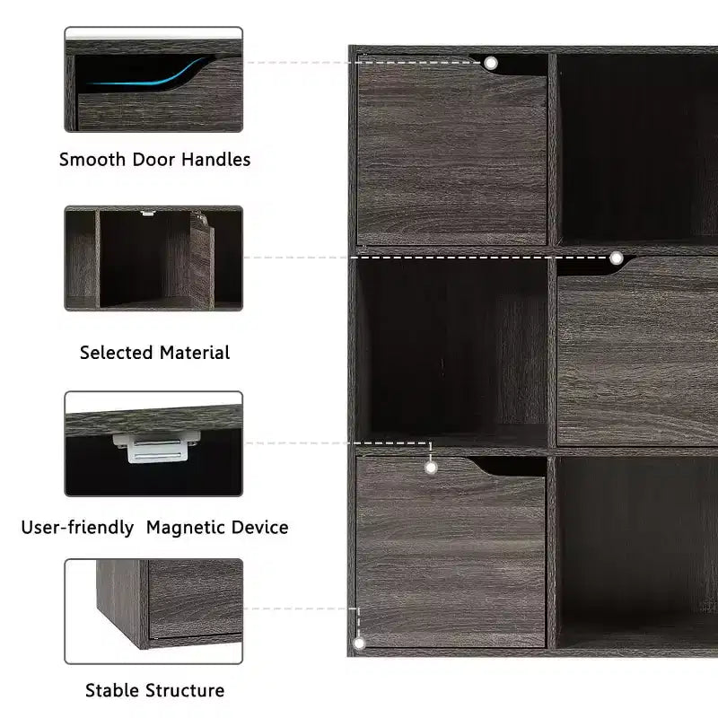9 Cube Bookcase Cabinet Wood Bookcase Storage Shelves Room Divider Organization Gray/White
