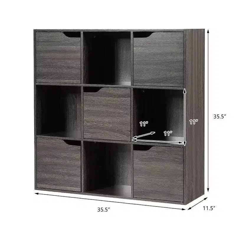 9 Cube Bookcase Cabinet Wood Bookcase Storage Shelves Room Divider Organization Gray/White