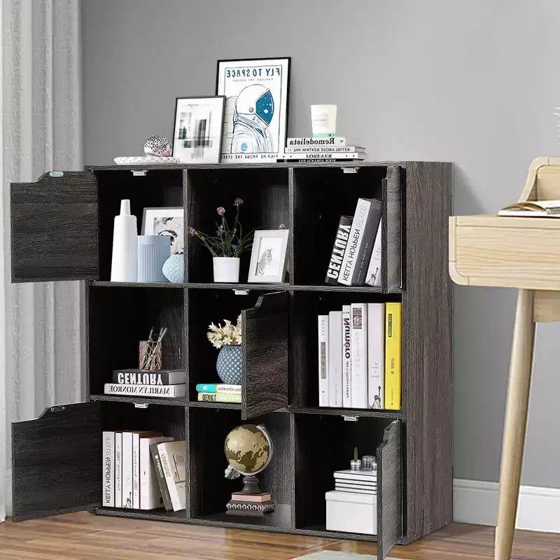 9 Cube Bookcase Cabinet Wood Bookcase Storage Shelves Room Divider Organization Gray/White