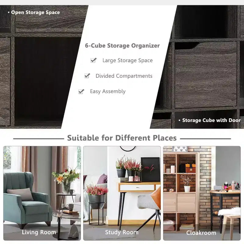9 Cube Bookcase Cabinet Wood Bookcase Storage Shelves Room Divider Organization Gray/White