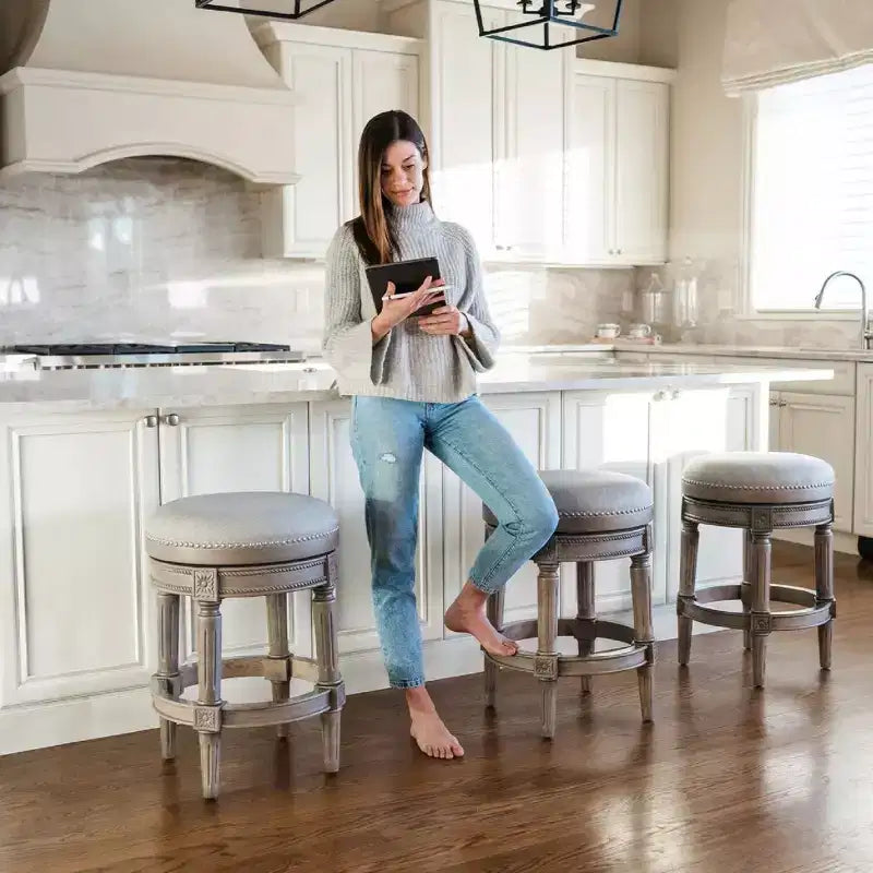 Backless Swivel Counter Height Bar Stools with Fabric