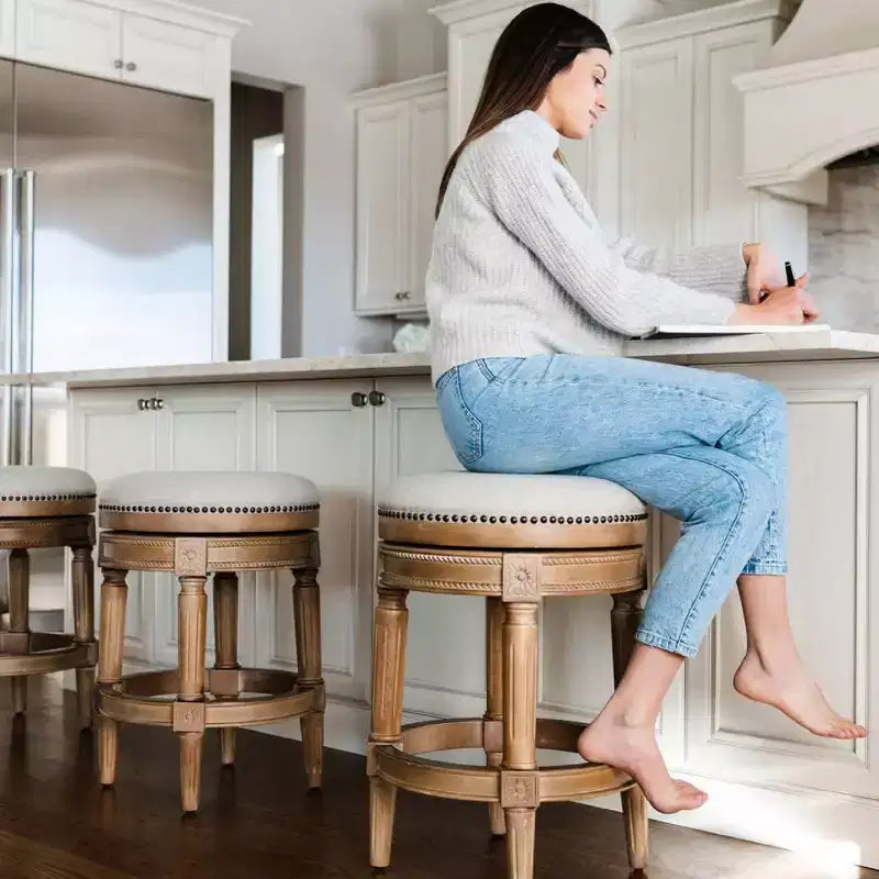 Backless Swivel Counter Height Bar Stools with Fabric
