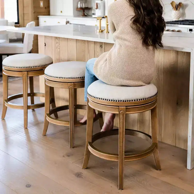 Backless Swivel Counter Stool with Fabric Upholstery 27
