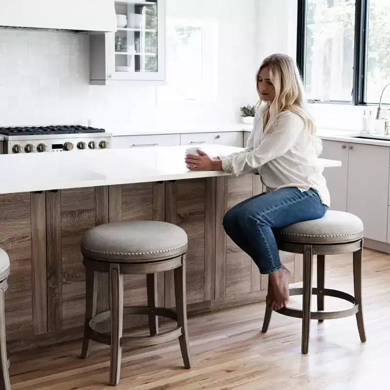 Backless Swivel Counter Stool with Fabric Upholstery 27