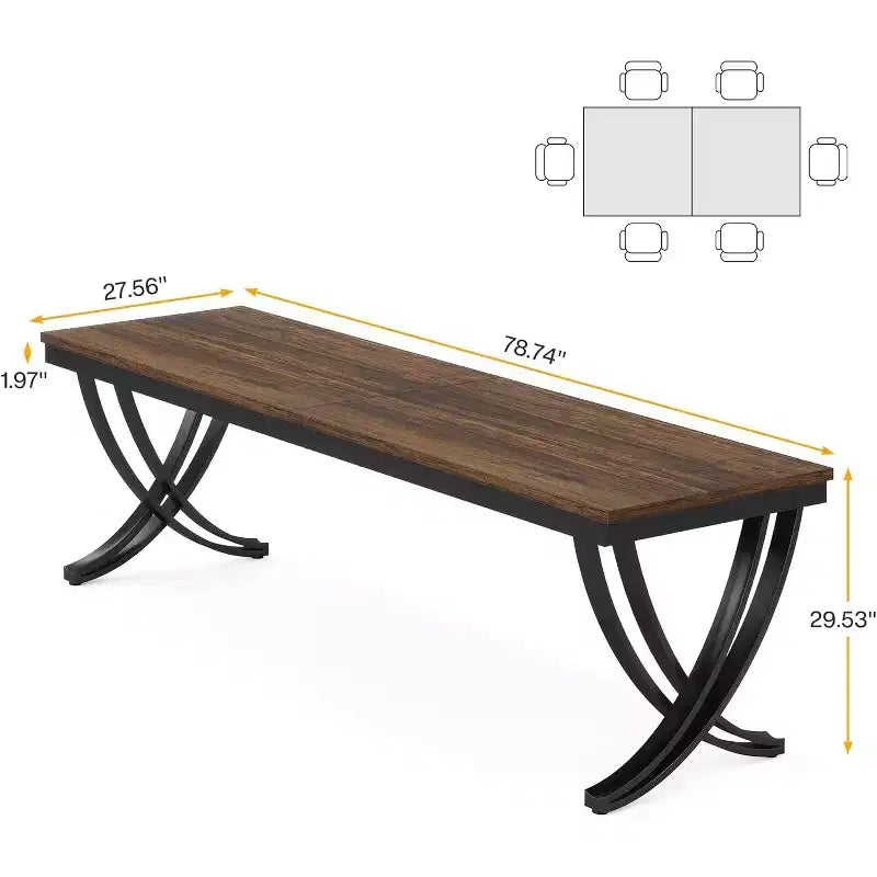 78-inch Rectangular Dining Table for 6-8, Large Wood Farmhouse Dinner Table with Heavy Duty Metal Legs