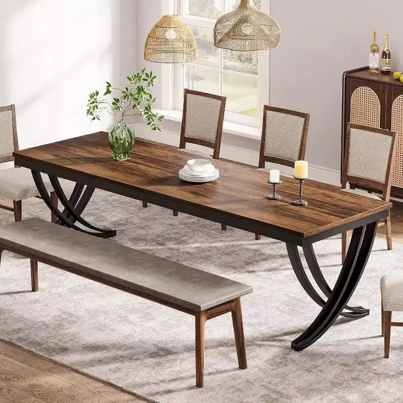 78-inch Rectangular Dining Table for 6-8, Large Wood Farmhouse Dinner Table with Heavy Duty Metal Legs