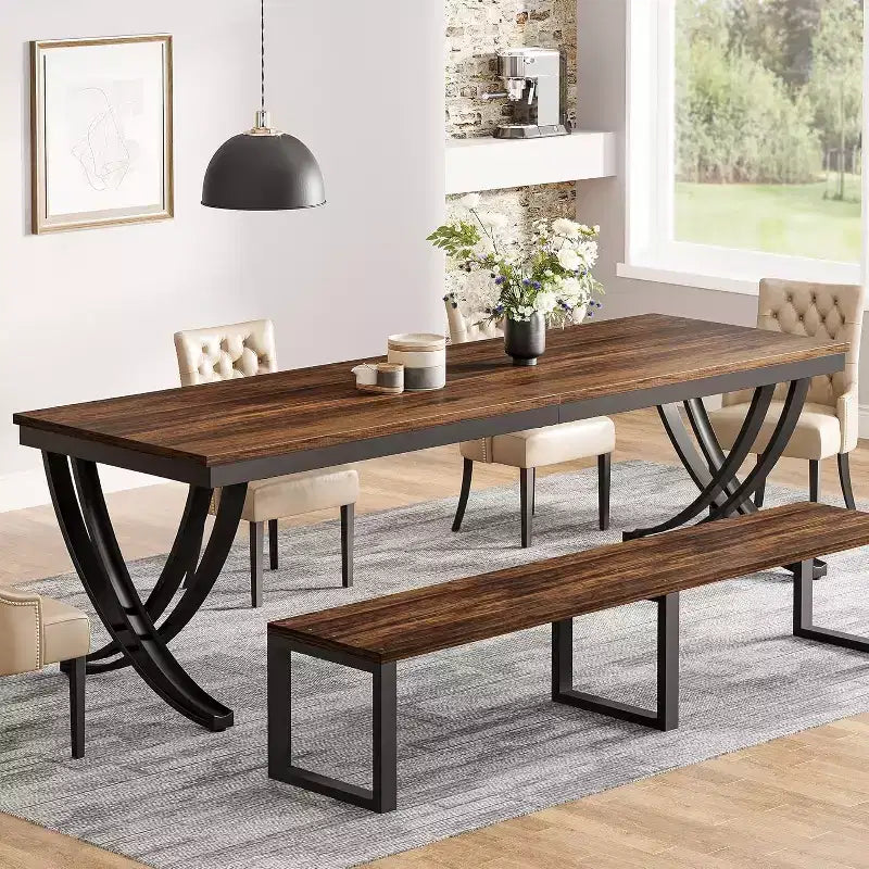 78-inch Rectangular Dining Table for 6-8, Large Wood Farmhouse Dinner Table with Heavy Duty Metal Legs
