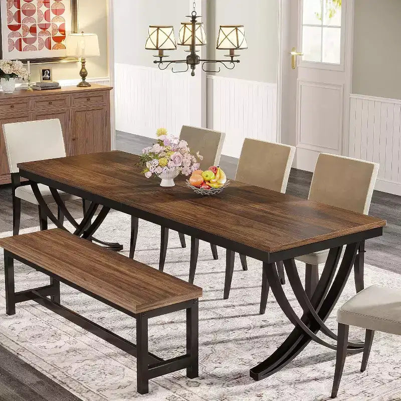 78-inch Rectangular Dining Table for 6-8, Large Wood Farmhouse Dinner Table with Heavy Duty Metal Legs