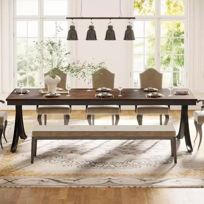 78-inch Rectangular Dining Table for 6-8, Large Wood Farmhouse Dinner Table with Heavy Duty Metal Legs