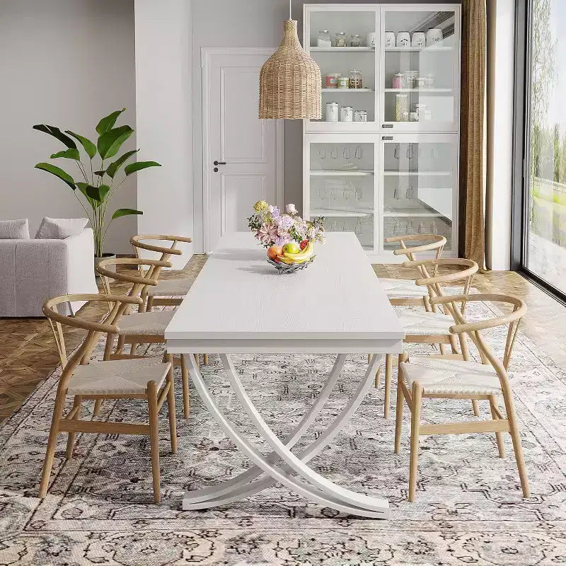 78-inch Rectangular Dining Table for 6-8, Large Wood Farmhouse Dinner Table with Heavy Duty Metal Legs