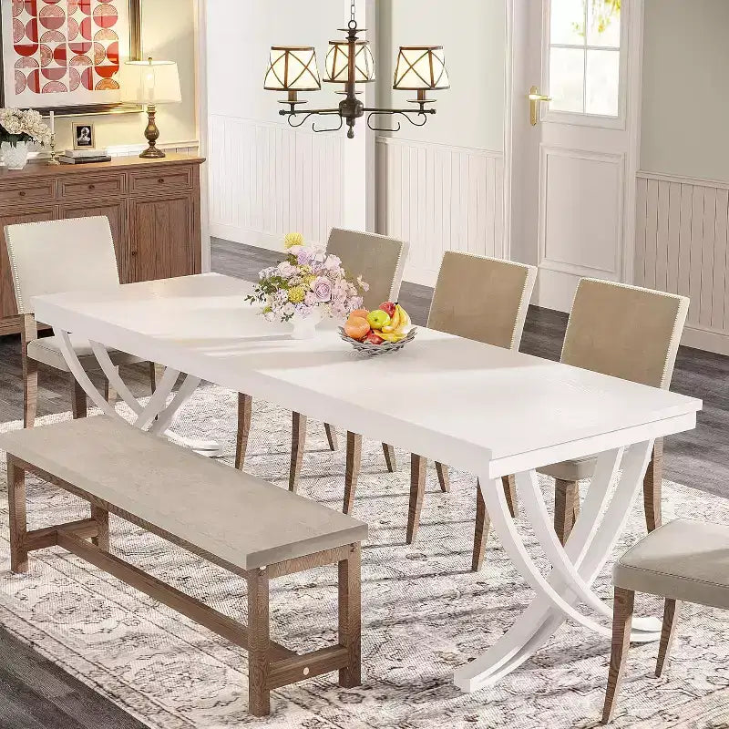 78-inch Rectangular Dining Table for 6-8, Large Wood Farmhouse Dinner Table with Heavy Duty Metal Legs
