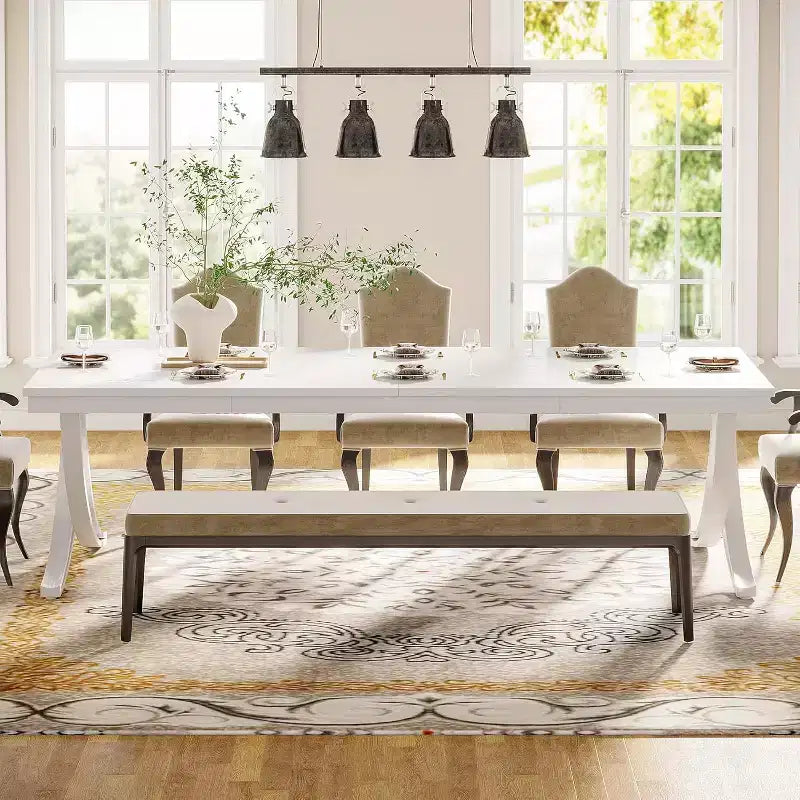 78-inch Rectangular Dining Table for 6-8, Large Wood Farmhouse Dinner Table with Heavy Duty Metal Legs