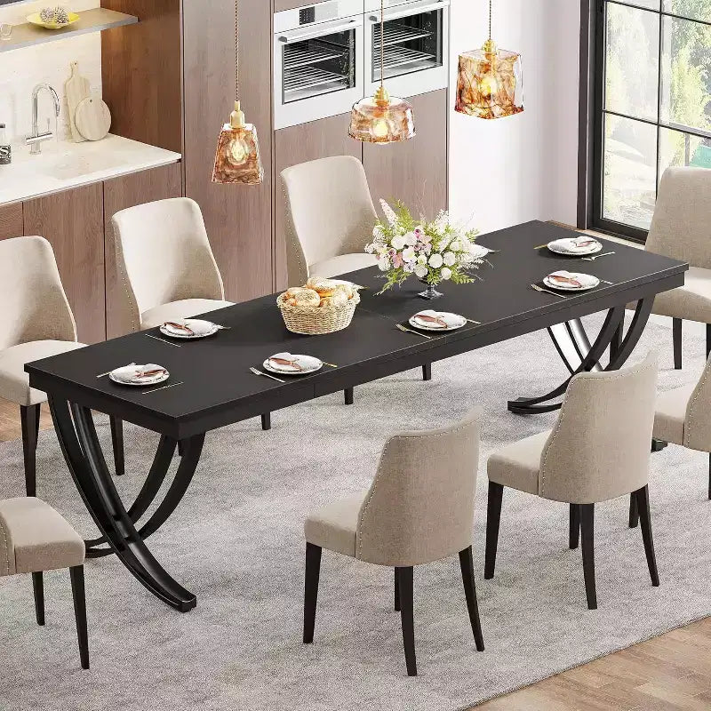 78-inch Rectangular Dining Table for 6-8, Large Wood Farmhouse Dinner Table with Heavy Duty Metal Legs